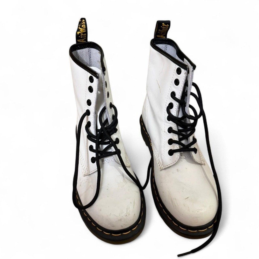 Dr. Martens white leather lace-up combat boots